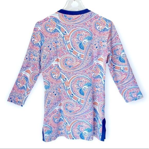 J. McLaughlin Women's  Small Catalina Henley Paisley Snap Tunic Blue Orange - Picture 4 of 7